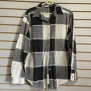 Premier International Long Sleeve Button Down Shirt Blouse Ladies Large L Plaid